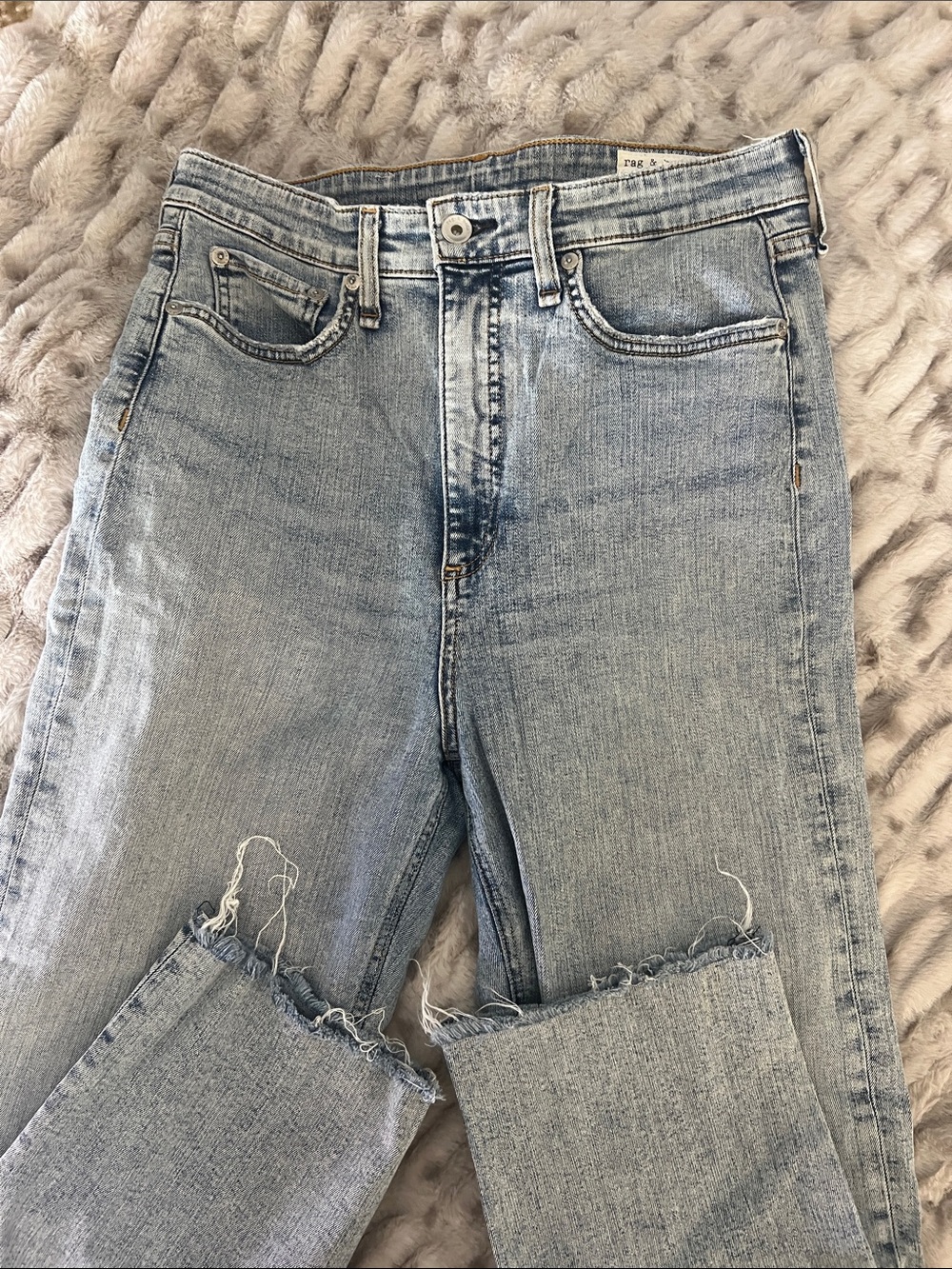rag & bone Light Blue Cropped Straight Jeans. Jane super high-rise ankle.